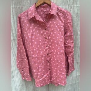 Pure Linen size 14 pink blush polka dot button up blouse Classic Lagenlook